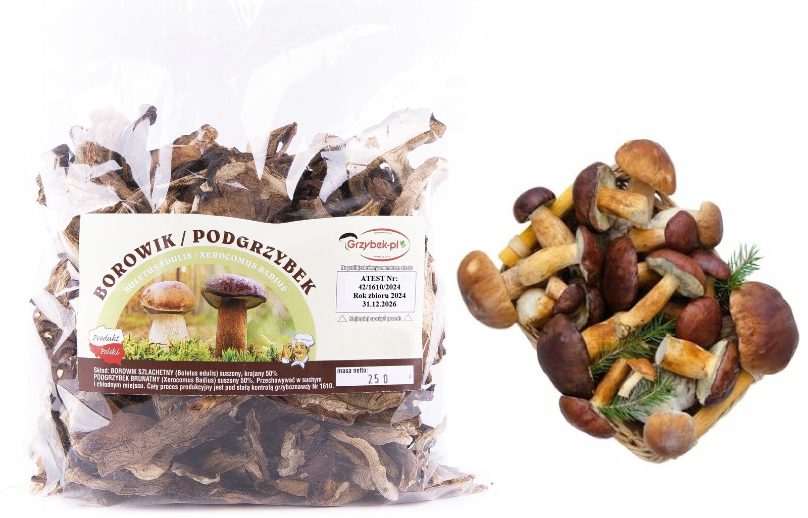 Podhoubek+borowik Krájený 250g Nová Sbírka 2025 Polský Atest sušené houby