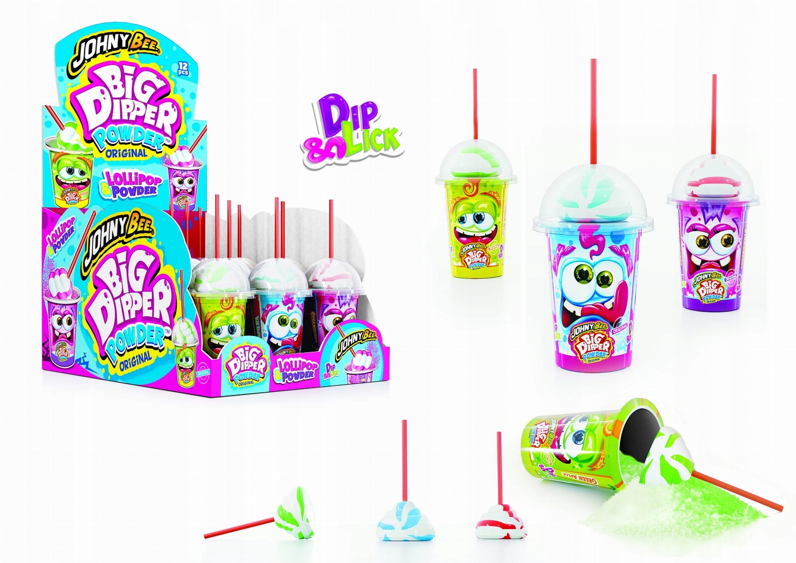 Johny Bee Big Lízátko S Práskacím Práškem V Prášku 12 Ks 600g