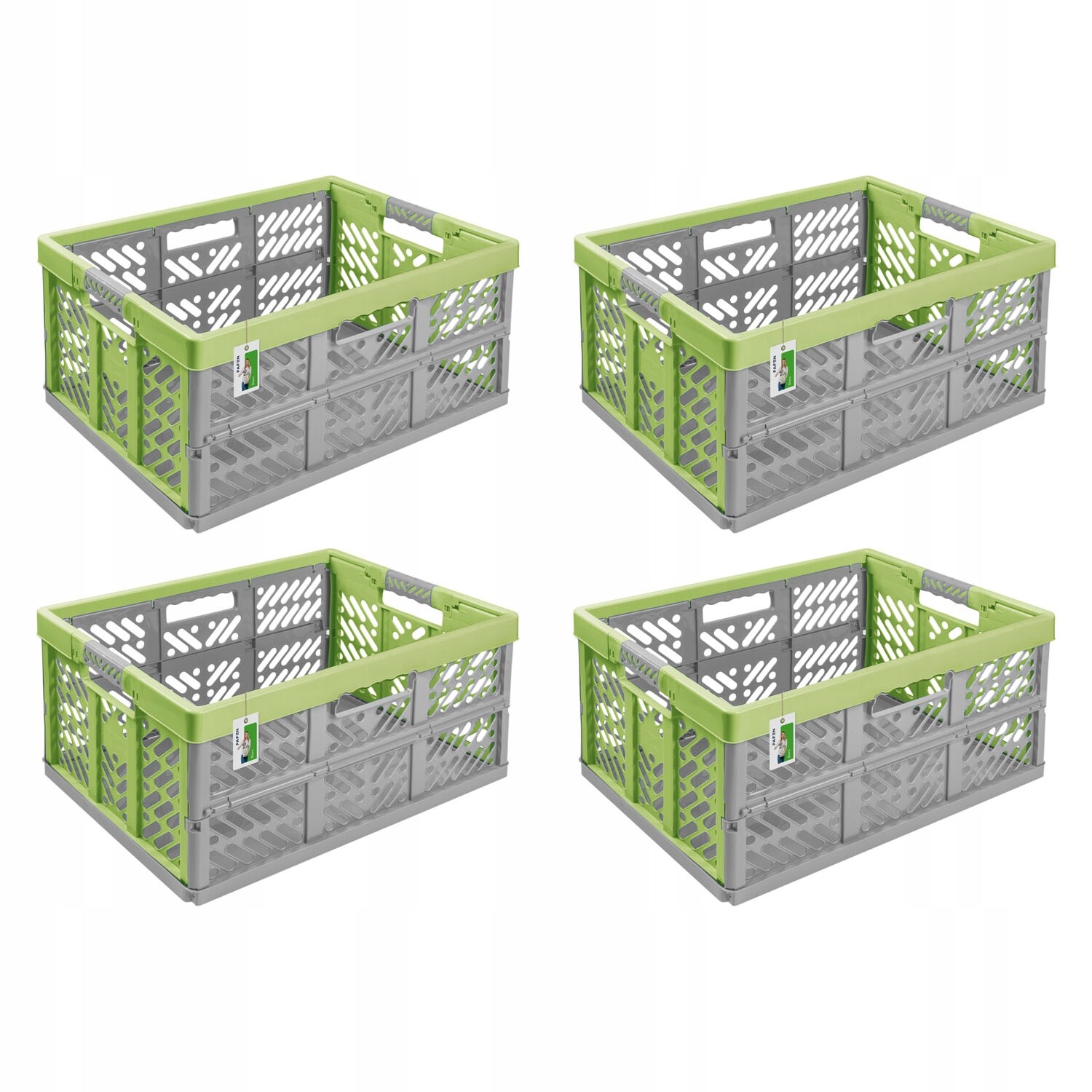 4x Skládací koš Keeeper Ben univerzální, 45L, 50kg, Šedozelený