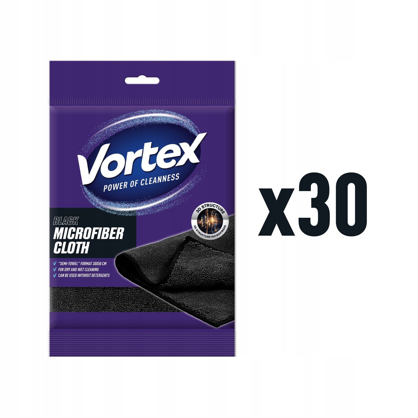 Vortex Utěrka z mikrovlákna Semi-Towel Černá 30×50 cm, 1 ks, (30×1)