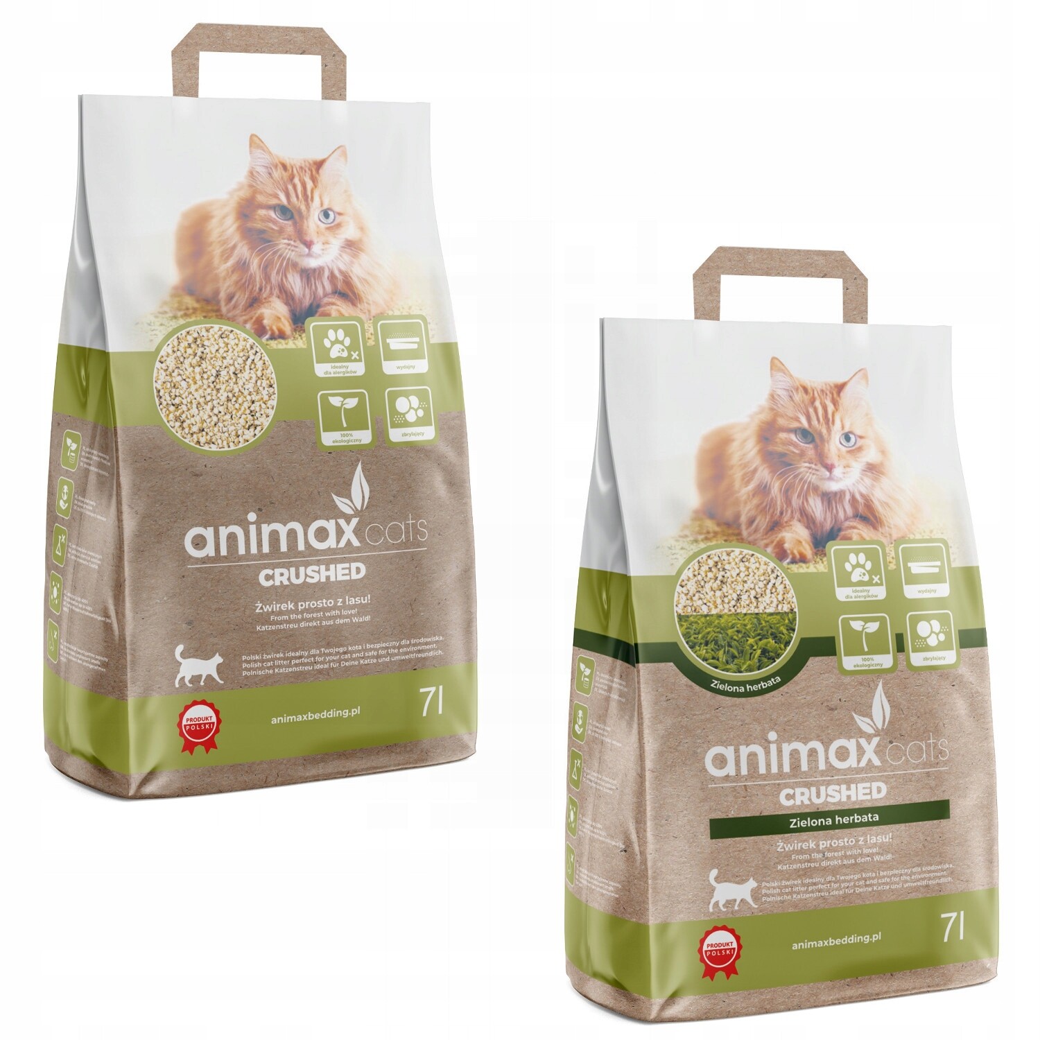 Přírodní dřevěné hrudkující Stelivo , drcené, bezprašné, pro kočky , 2x7l