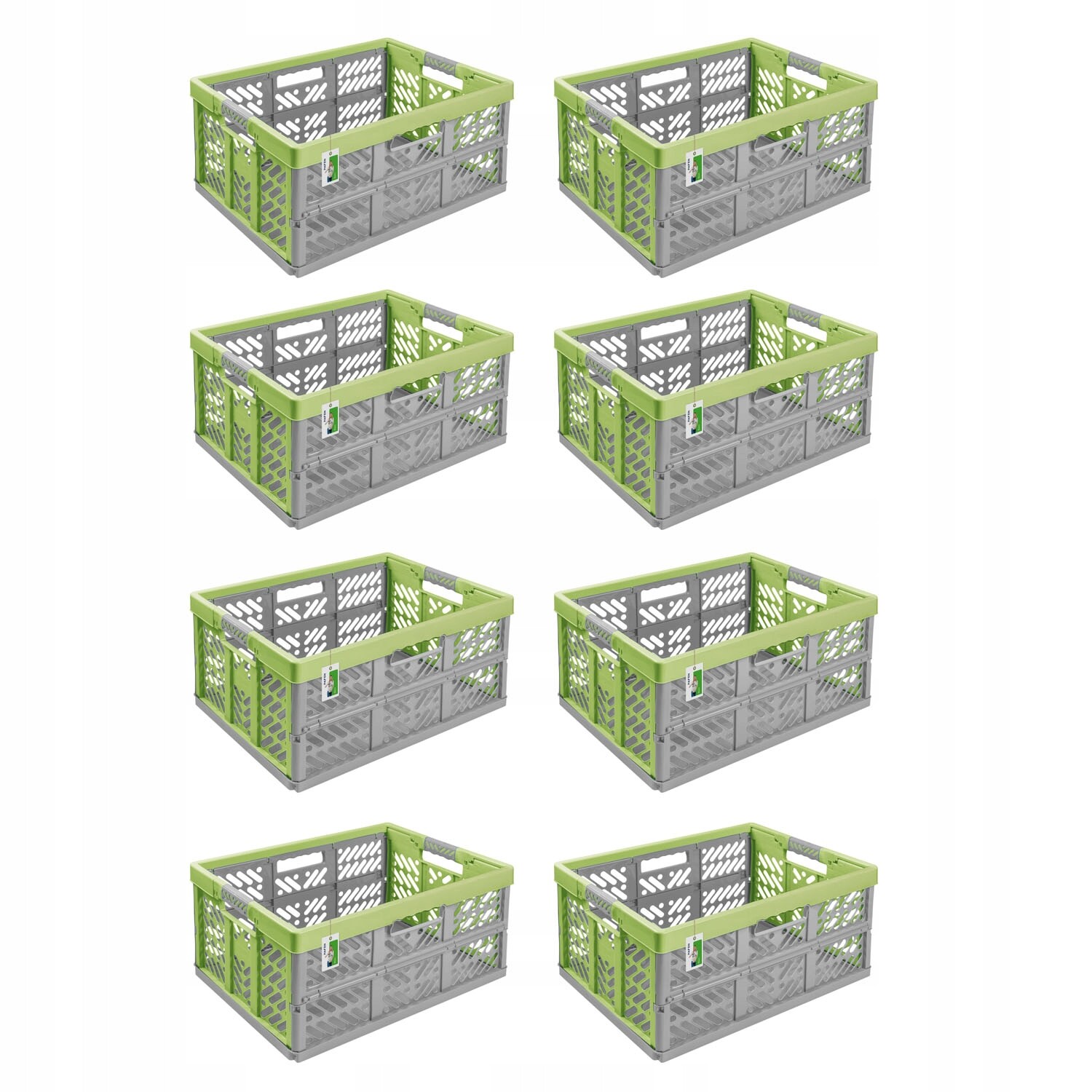 8x Skládací koš Keeeper Ben univerzální, 45 l, 50 kg, Šedozelený