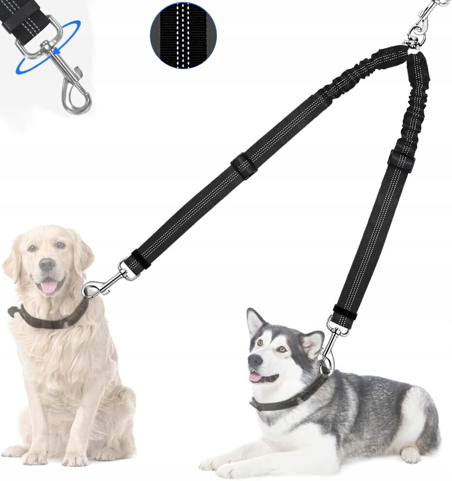 Dvojitá Vodítko 2V1 Pro Dva Psy Velkého Psa Pes Procházka 360° Reflexní
