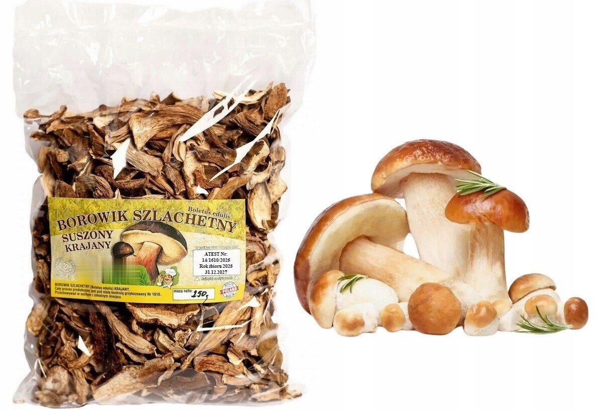 Borowik Pravý krájený 250g Nová Sbírka 2025 Polský Atest sušené houby