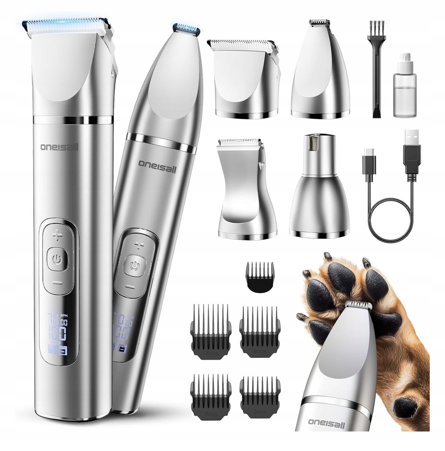 Stroj 4v1 pro psy a kočky, 7000 ot/min, akumulátorový Oneisall, tichý