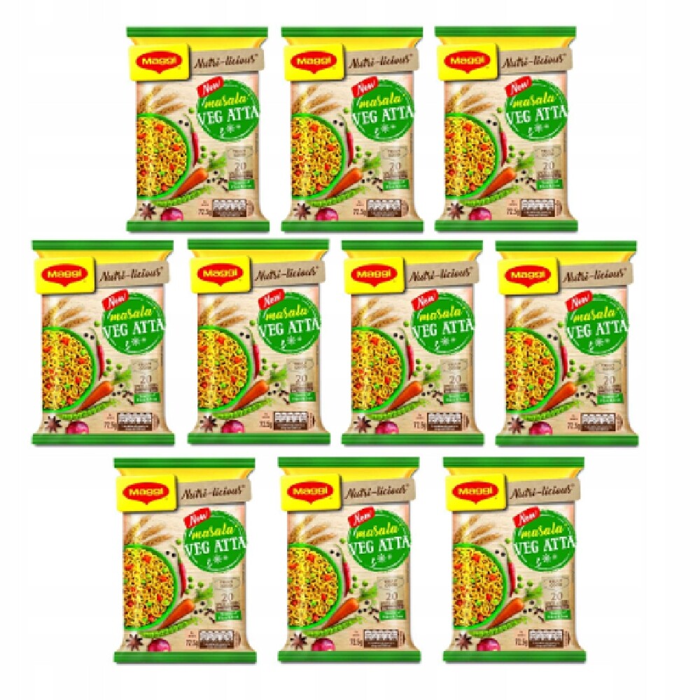 Maggi Veg Atta Nudle – Zeleninové celozrnné nudle (Balení 10 × 75 g)