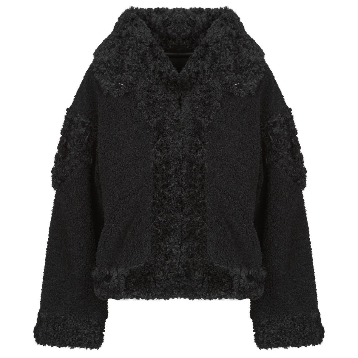 Guess  EZRA OVERSIZE FAUX FURE  Černá