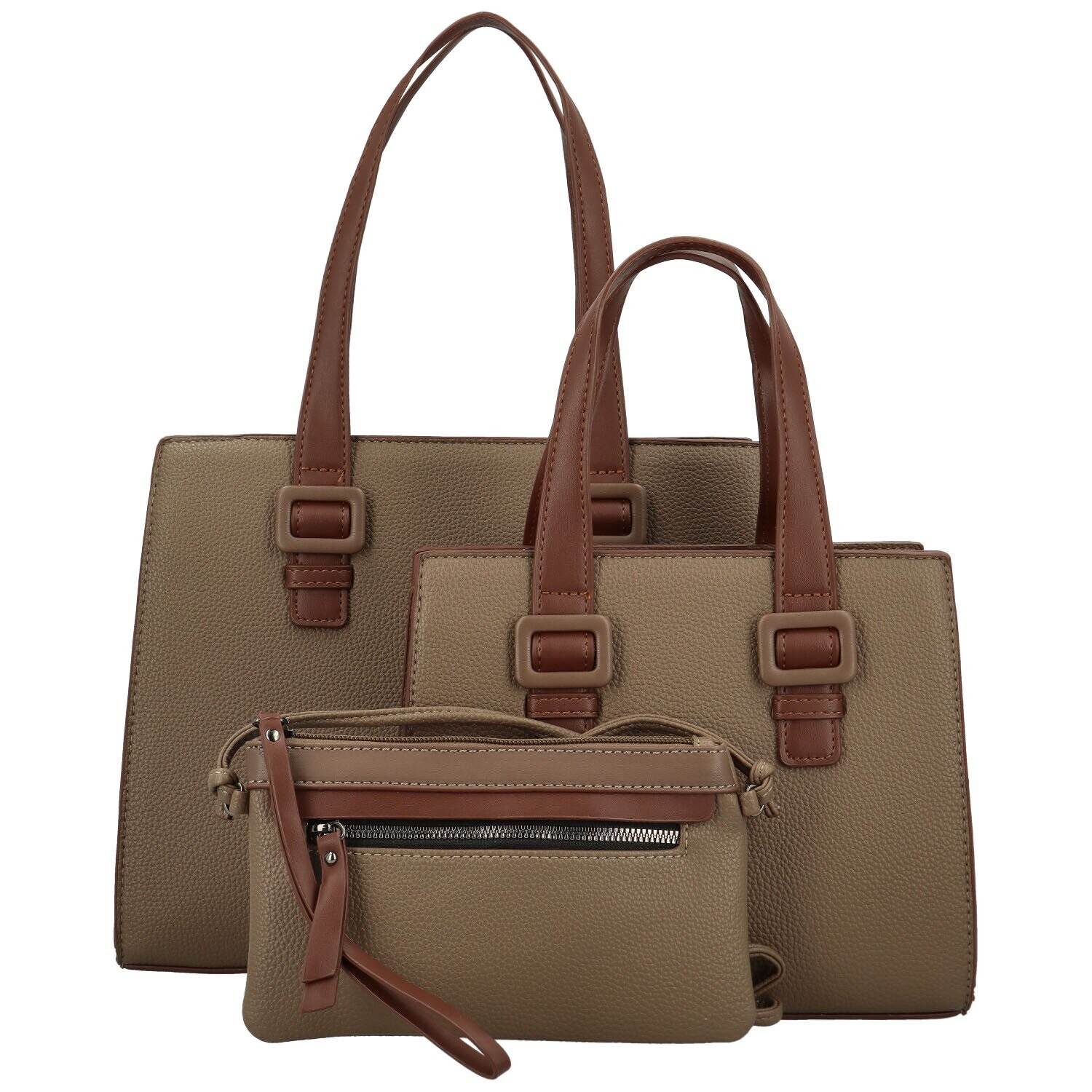 Módní dámský koženkový set kabelek Shanya, khaki