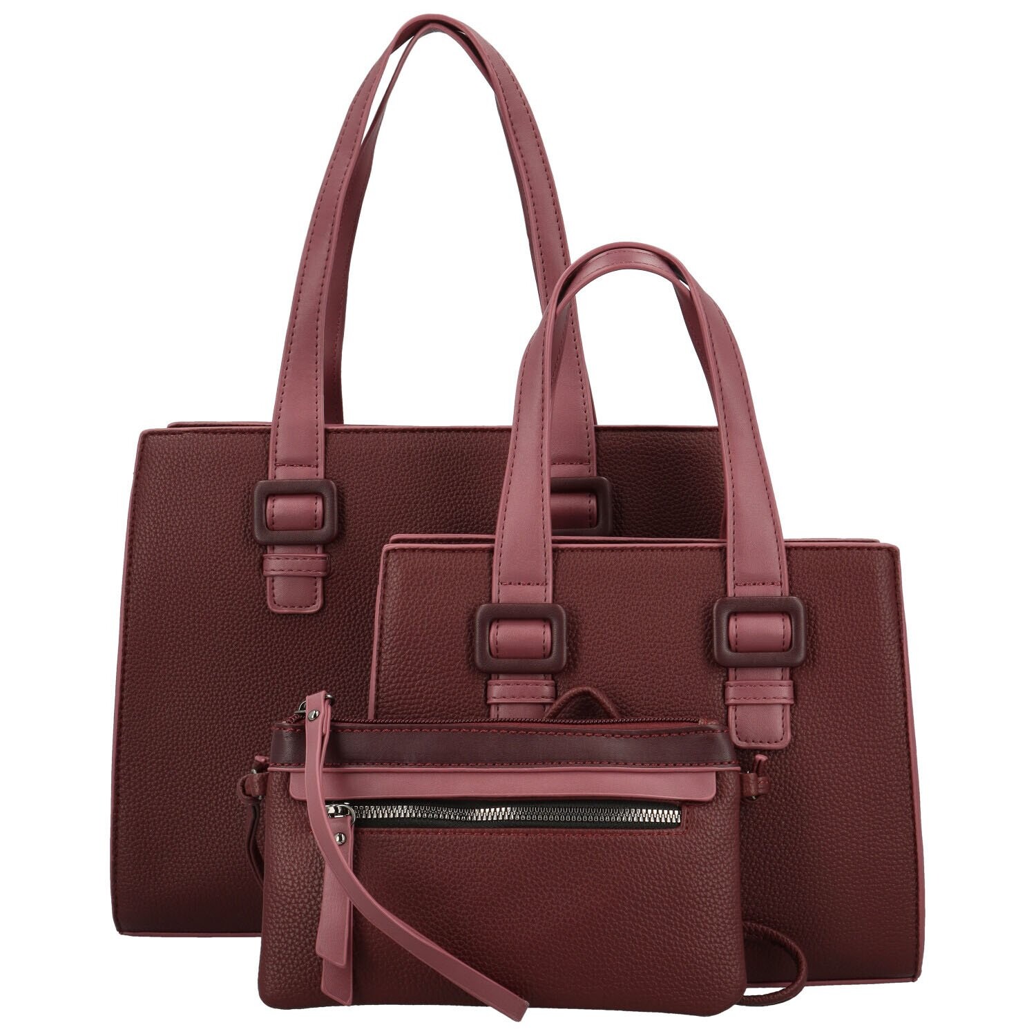 Módní dámský koženkový set kabelek Shanya, vínový