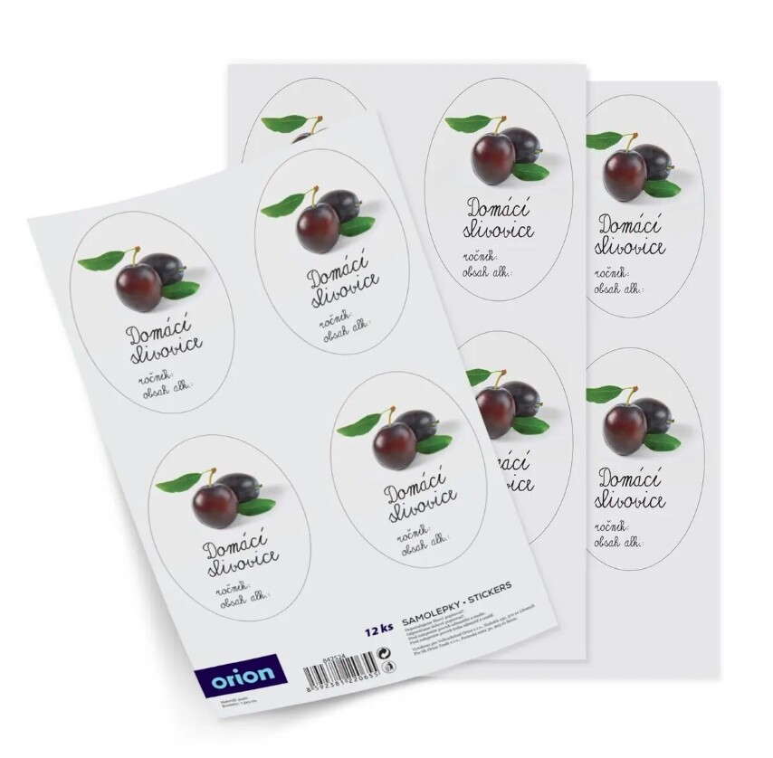 ORION Samolepky na láhve DOMÁCÍ SLIVOVICE 12ks