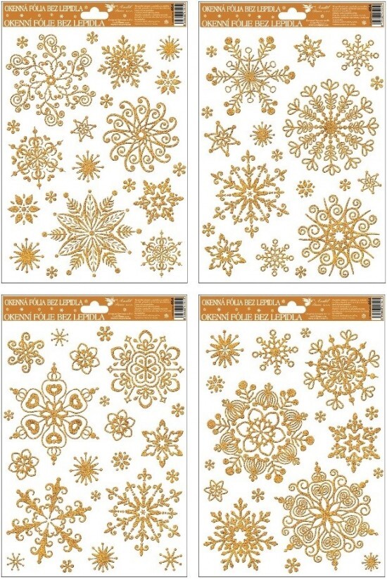 Anděl Okenní fólie - zlaté vločky se sněhovým efektem - 464