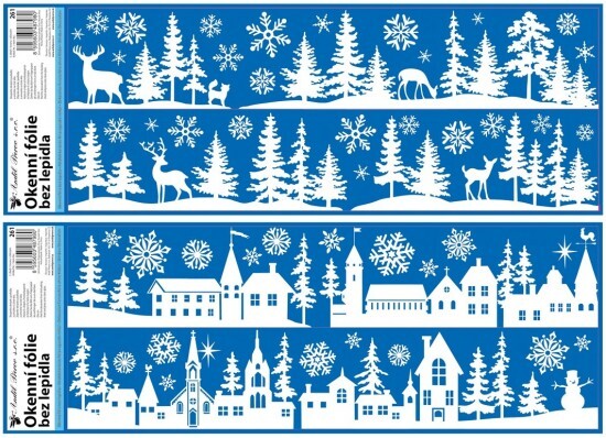 Anděl Okenní fólie s glitry - pruh - jelen, město - 59,5 x 21 cm - 261