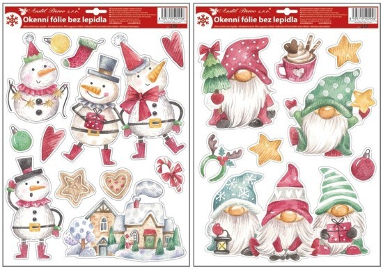 Anděl Okenní fólie s glitry - sněhuláci a skřítci - 29 x 41 cm - 270