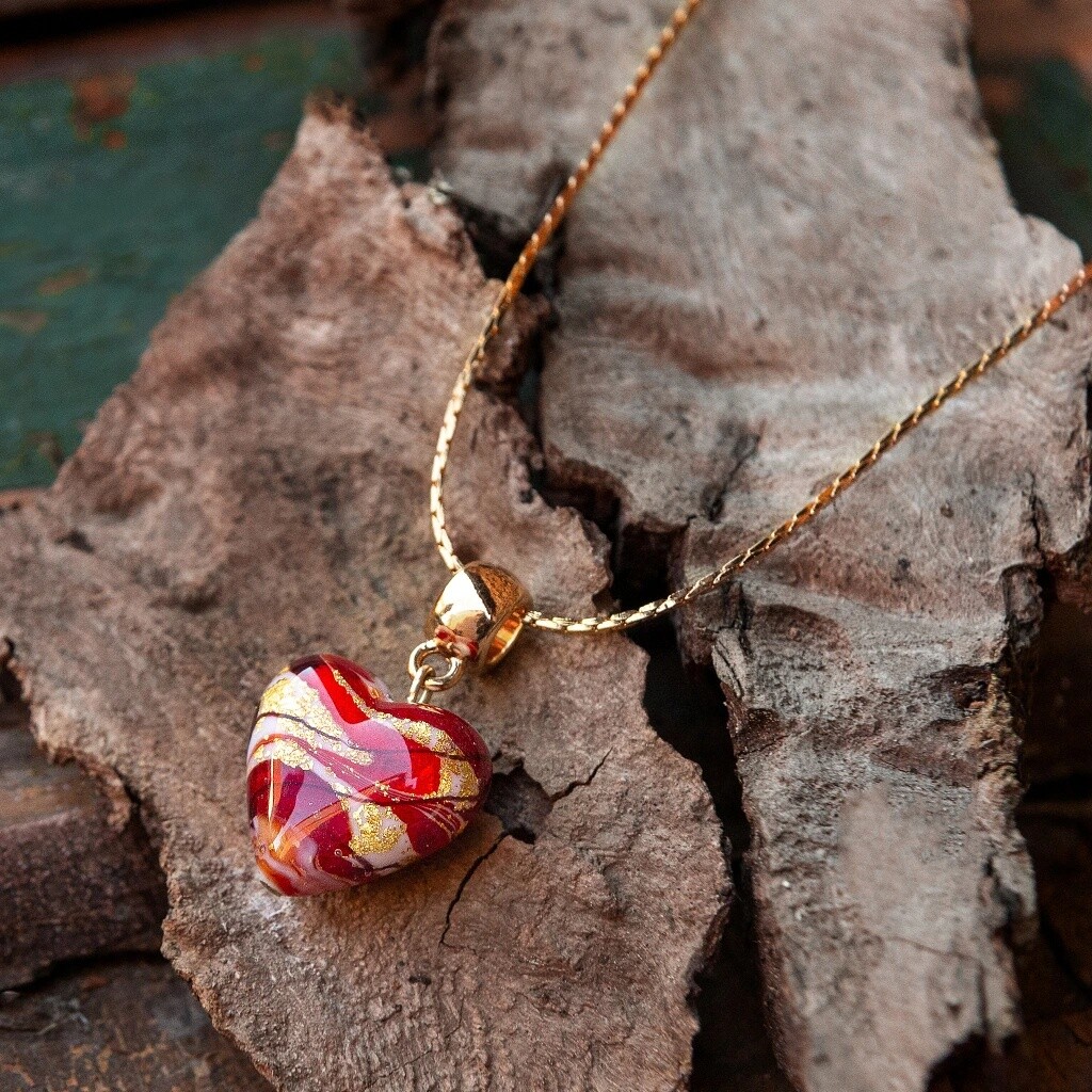 Lampglas Pozlacený náhrdelník Cherry Heart s 24karátovým zlatem v perle Lampglas NLH52/POZ