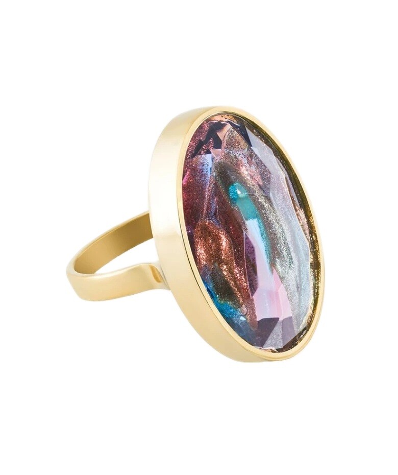 Preciosa Pozlacený prsten s českým křišťálem Preciosa Aurora Spotlight 7446Y49 53 mm