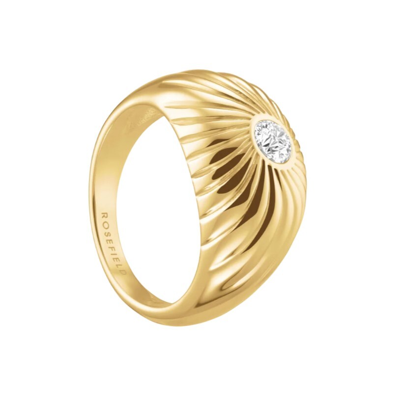 Rosefield Luxusní pozlacený prsten z oceli s krystaly Solitaire JRBT 56 mm