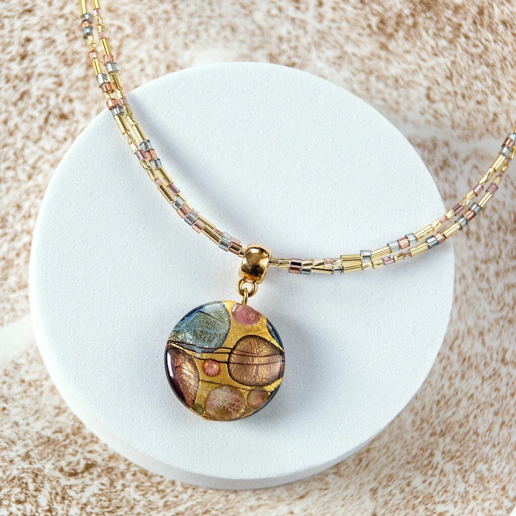 Lampglas Dvojitý náhrdelník Art Nouveau s 24karátovým zlatem v perle Lampglas NP48