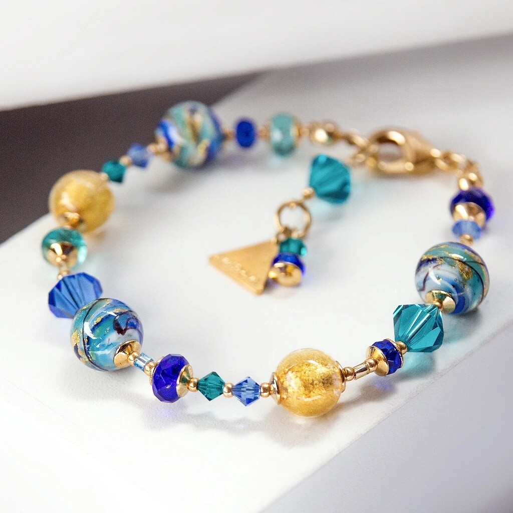 Lampglas Náramek Blue Capsule s 24karátovým zlatem v perlách Lampglas BP6