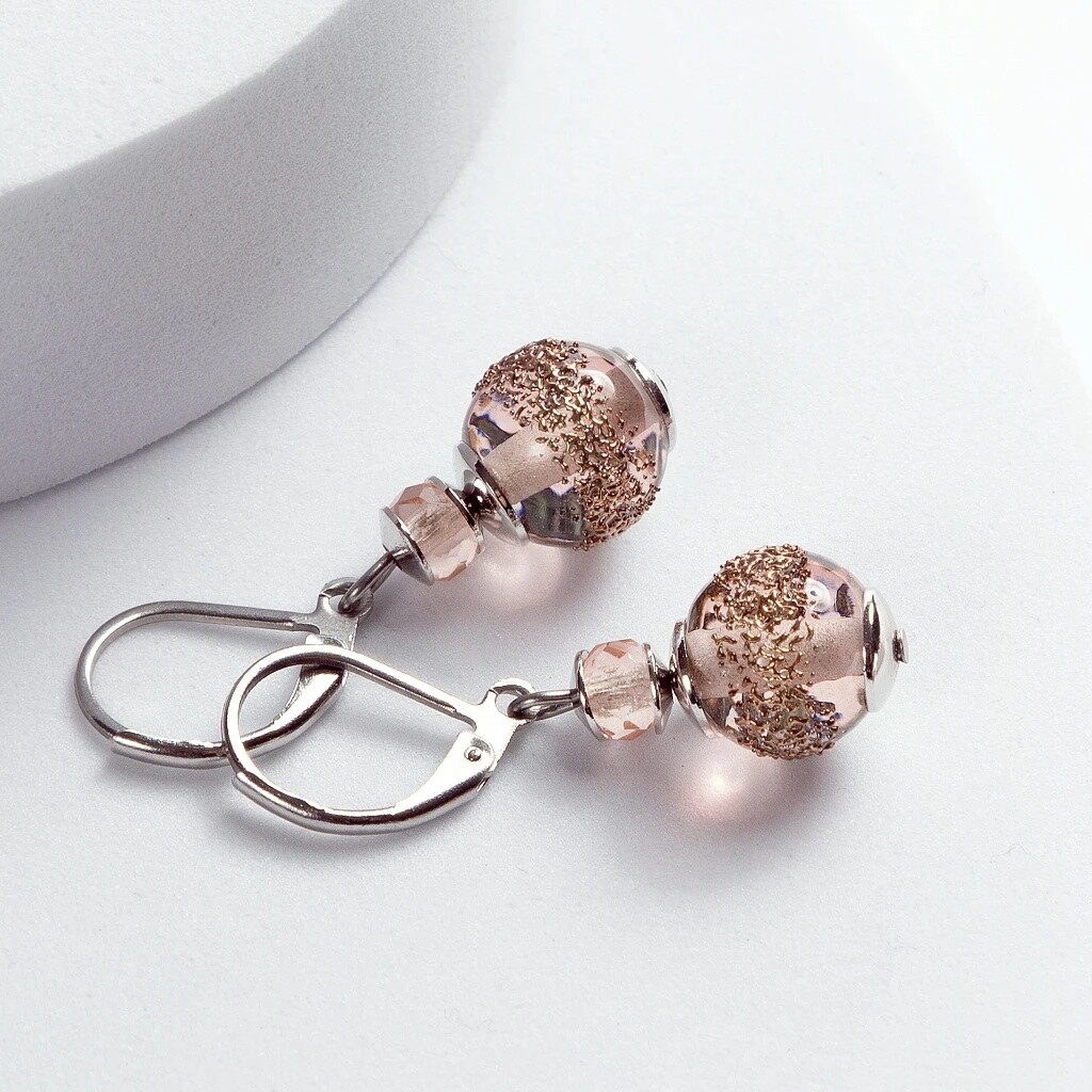 Lampglas Krásné náušnice Misty Earth s perlami Lampglas Timeless Beauty ETB16