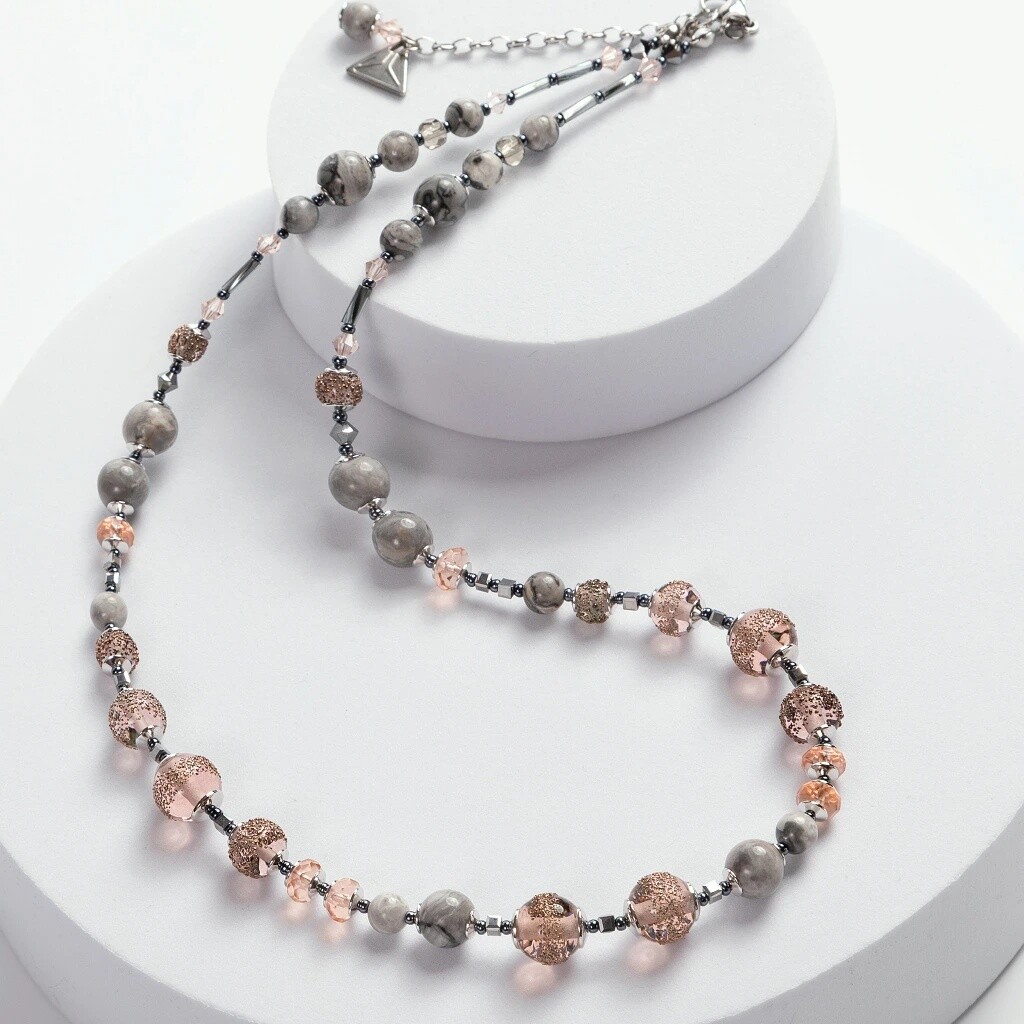 Lampglas Náhrdelník Misty Earth z perel Lampglas a jaspisem Timeless Beauty NTB16