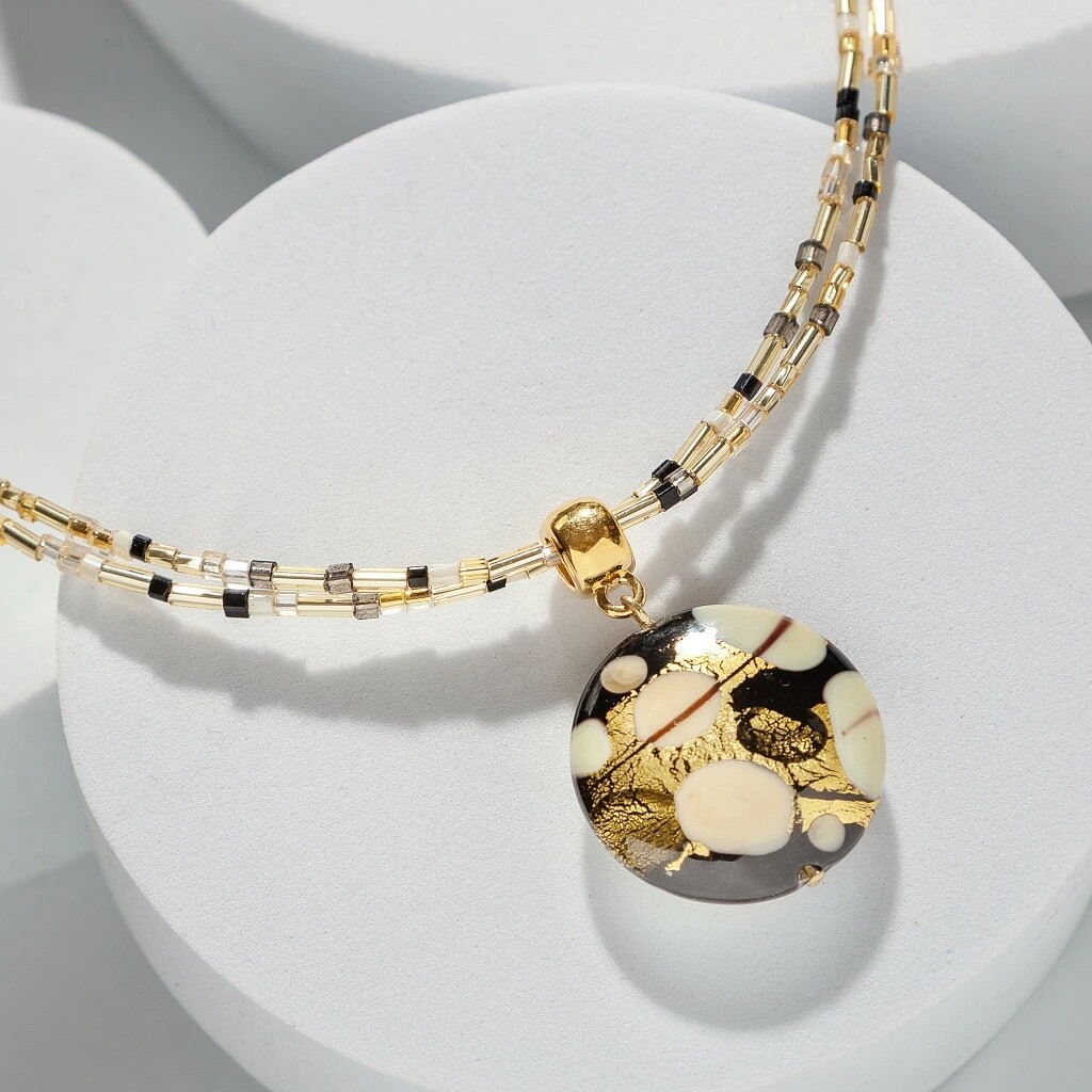 Lampglas Dvojitý náhrdelník Ivory Flame s 24karátovým zlatem v perle Lampglas NP52