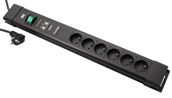 BACHMANN Vícenásobná zásuvka CONNECTUS, CEE7/7 - 6x zásuvka CZ, vypínač, přepěťová ochrana, 2m, černá