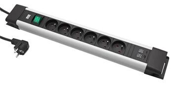 BACHMANN Vícenásobná zásuvka CONNECTUS, CEE7/7 - 6x zásuvka CZ, zdroj USB A + C, vypínač, 2m, šedá