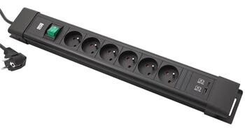 BACHMANN Vícenásobná zásuvka CONNECTUS, CEE7/7 - 6x zásuvka CZ, zdroj USB A + C, vypínač, 2m, černá