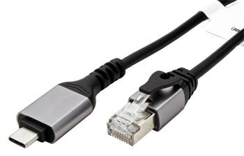 Kabel USB C(M) -> RJ45M, Gigabit Ethernet, 1,5m, černý