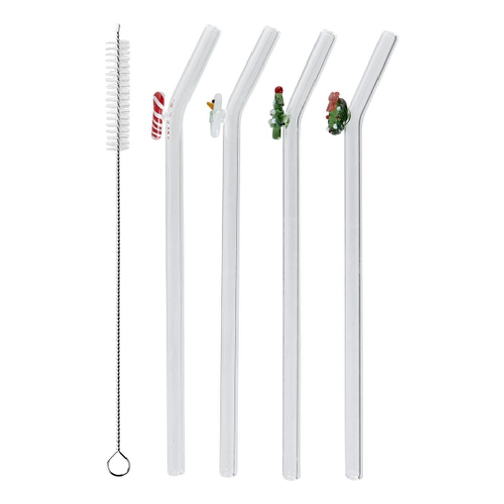 LONG DRINK Skleněná brčka s kartáčkem vánoční set 5 ks