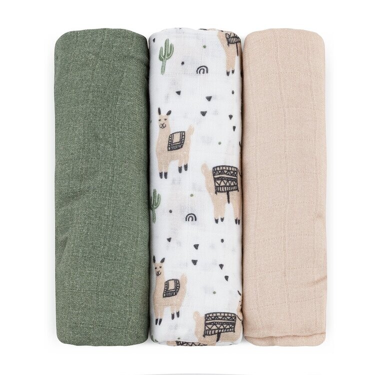 PETITE&MARS Sada plen bambusová mušelínová 3ks Moussy Llama Vibes 68 x 68 cm