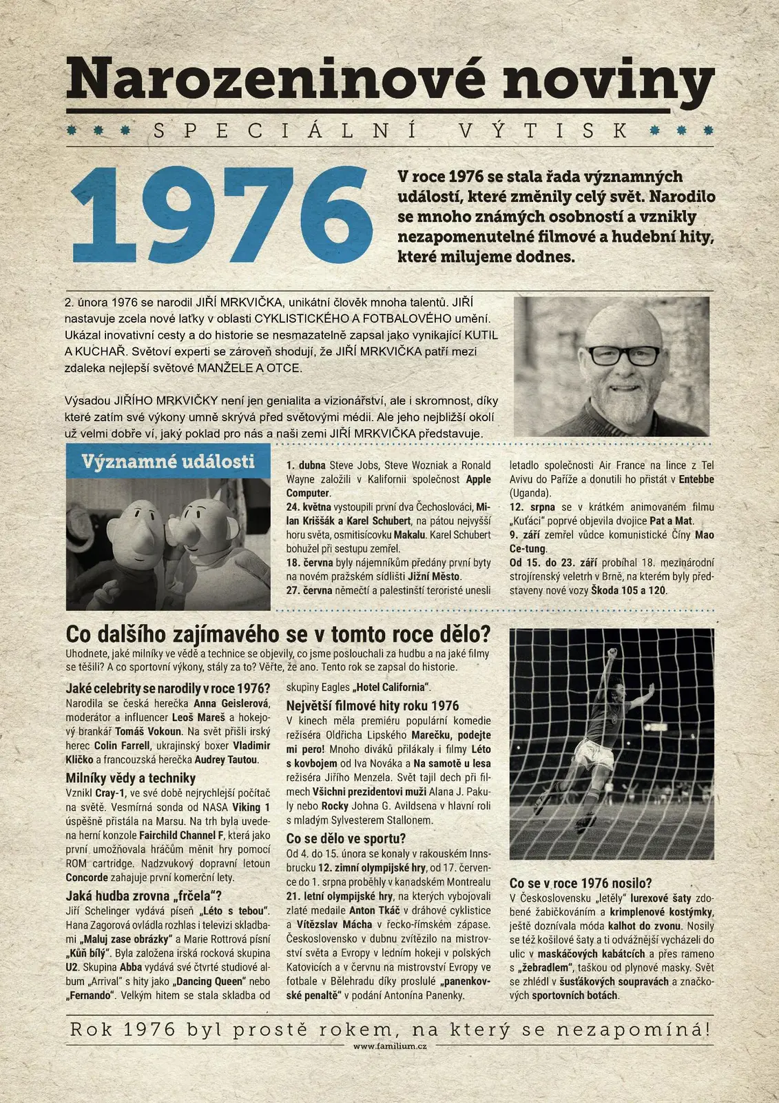 Narozeninové noviny 1976 s vlastní fotografií a textem, S textem