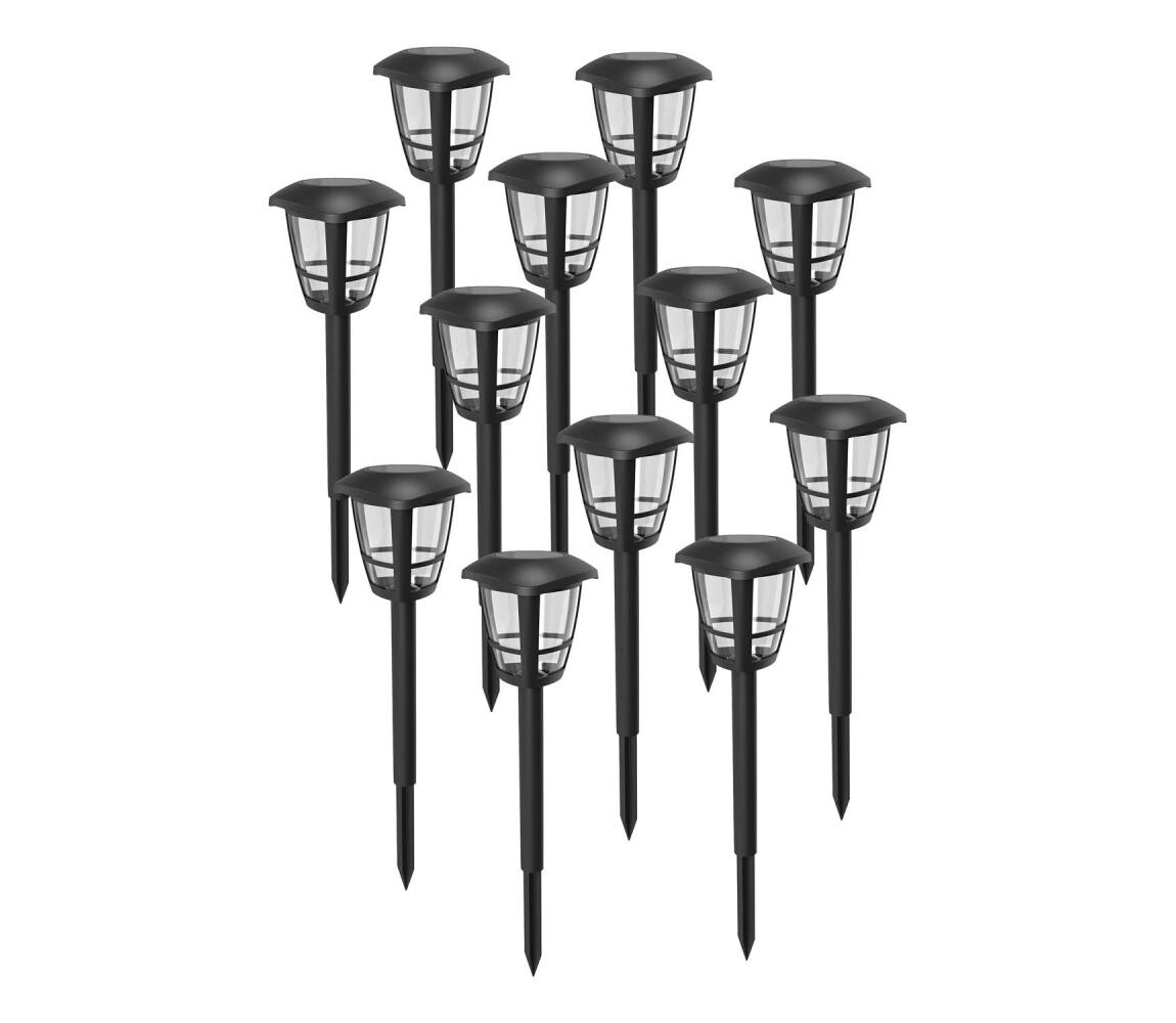 B.V.  - SADA 12x LED Solární lampa LED/0,06W/2V 33,8 cm 6500K IP44 černá B10201IBH