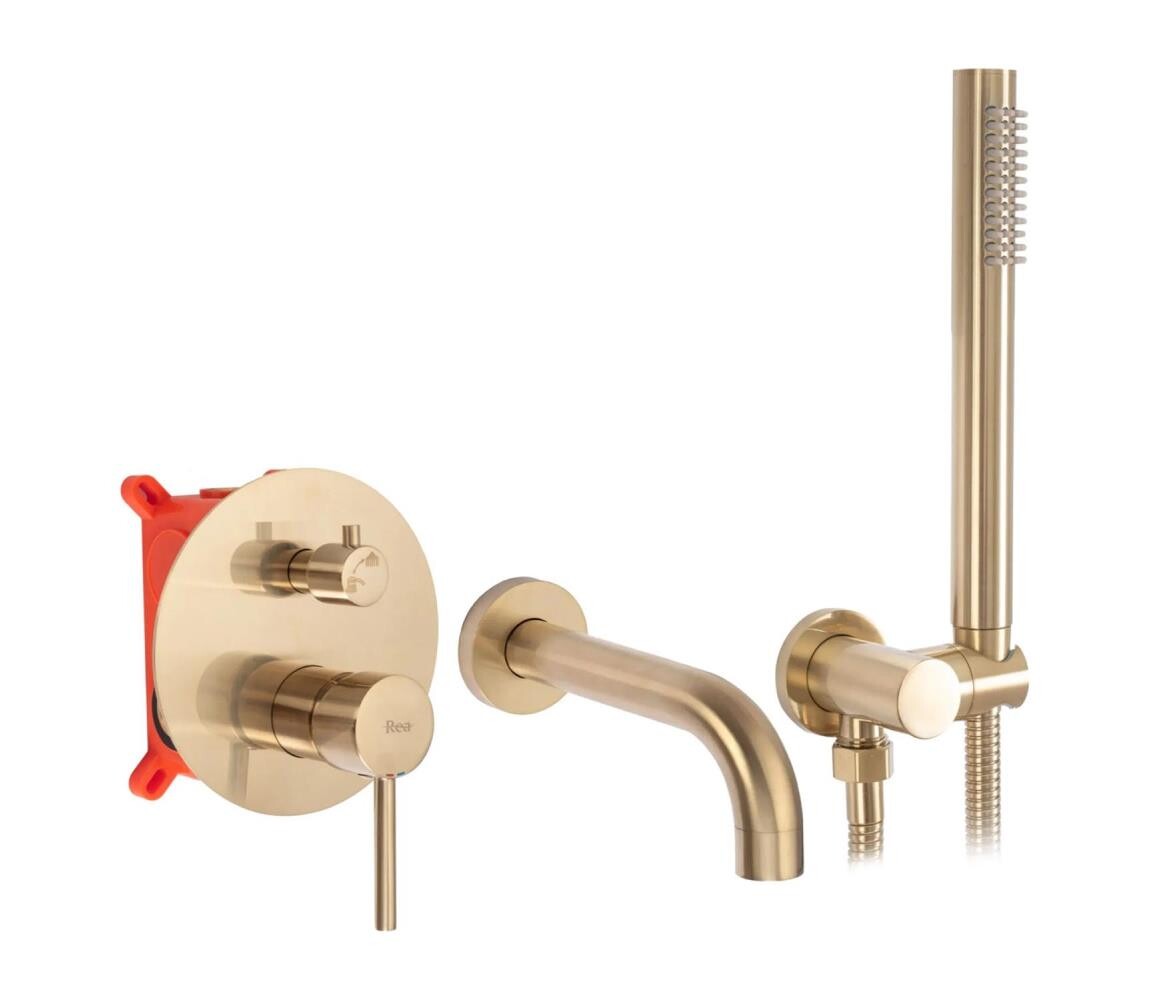 REA-B7503 - Vanová sada s podomítkovou baterií LUNGO broušená zlatá REA-B7503