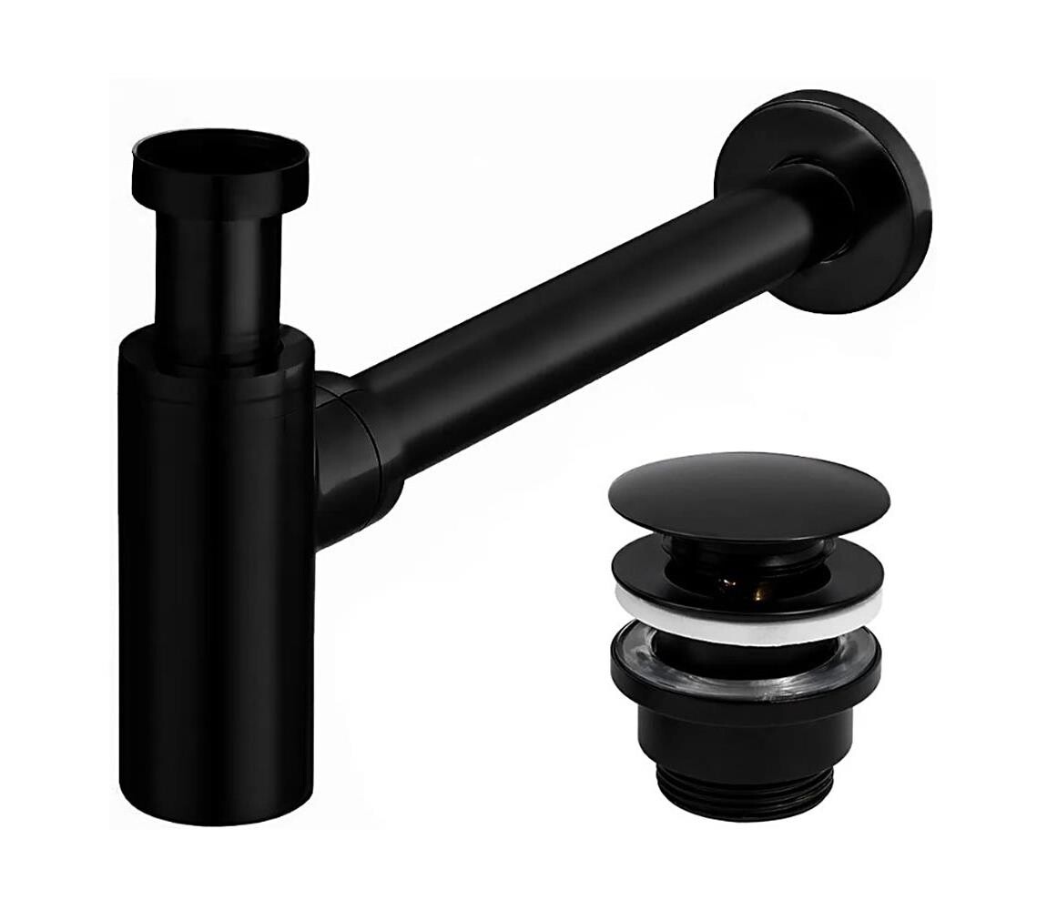 REA-A5215 - Umyvadlový sifon s výpustí CLICK-CLACK pr. 6,4 cm matná černá REA-A5215