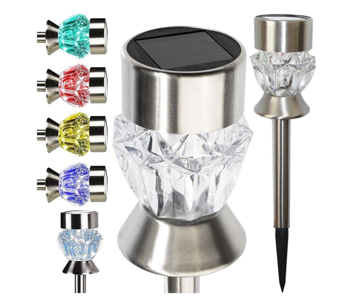 LED Solární lampa CRYSTAL 2xLED-RGB/0,02W/1xAAA matný chrom IP44 304803