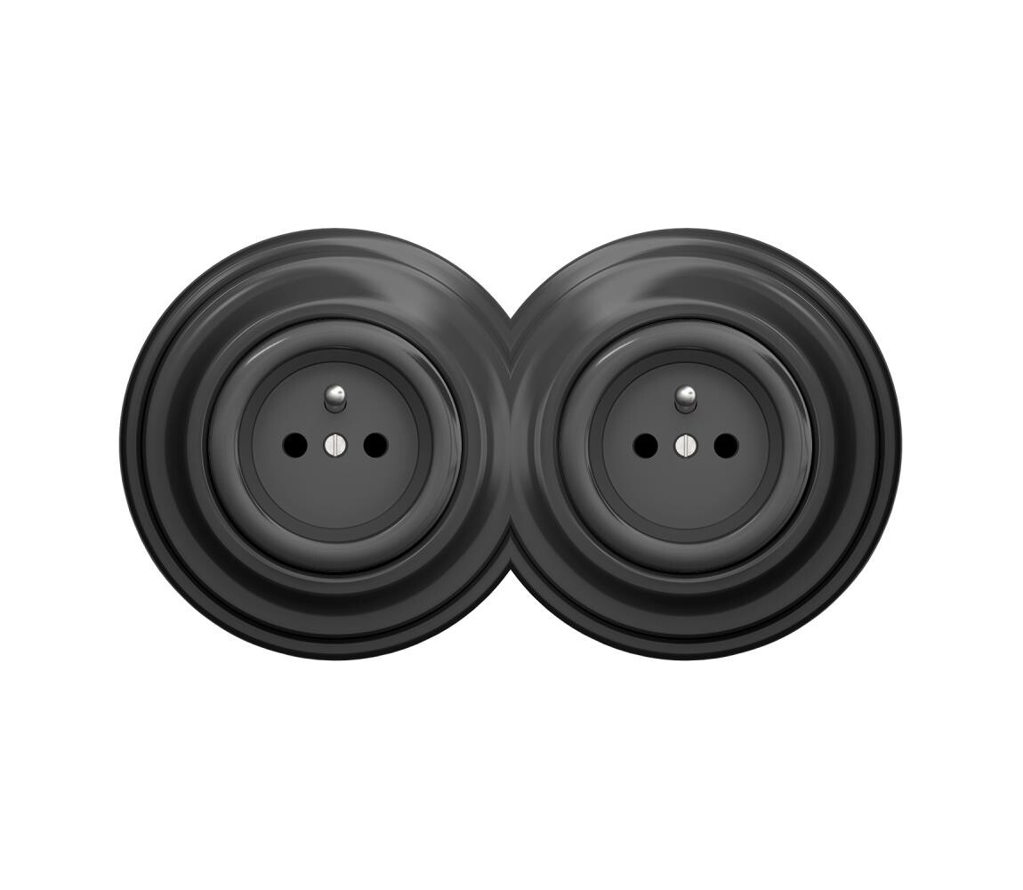 lap - Dvojitá retro zásuvka s rámečkem 230V antracit 2xKA0044+2xKA0042