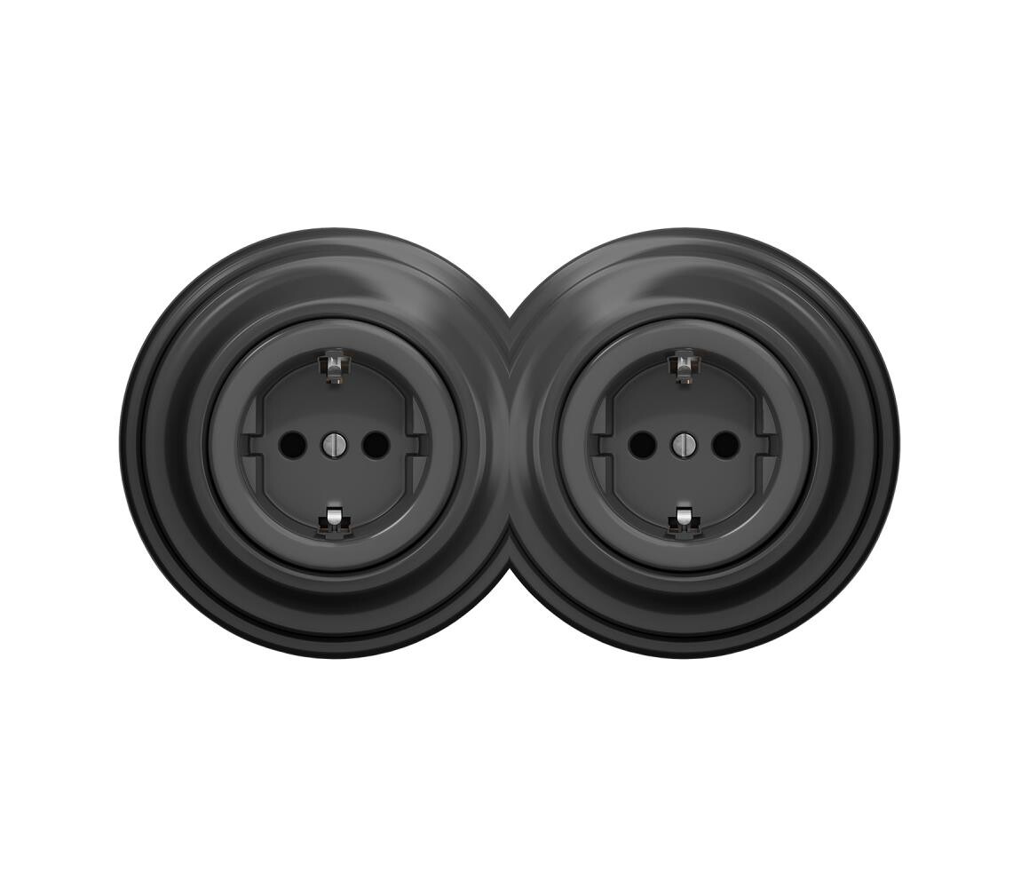 lap - Dvojitá retro zásuvka domovní s rámečkem SCHUKO 230V antracit 2xKA0044+2xKA0110