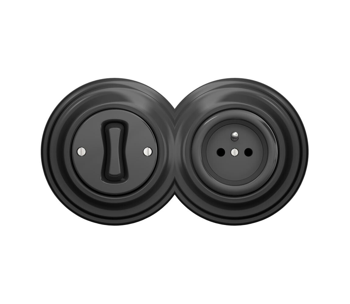 lap - Retro jednopólový vypínač č. 1 a zásuvka 230V s rámečkem antracit 2xKA0044+KA0037+KA0042