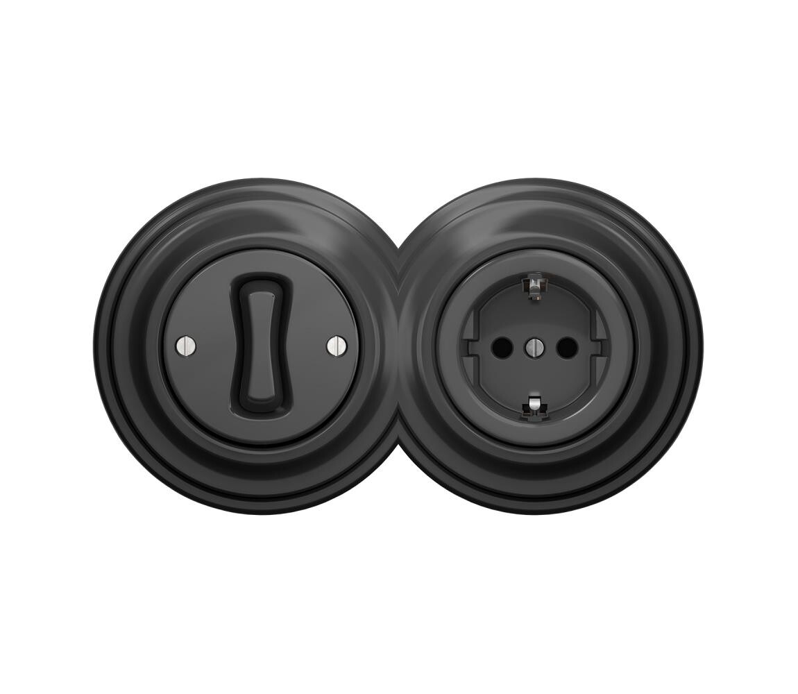 lap-Retro jednopólový vypínač č. 1 a zásuvka SCHUKO 230V s rámečkem antracit 2xKA0044+KA0037+KA0110