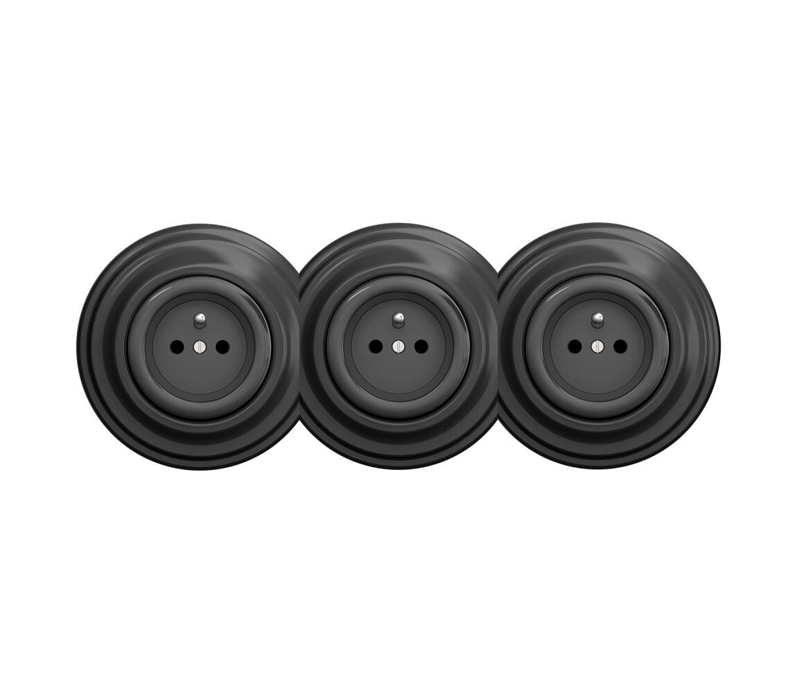 lap - Trojitá retro zásuvka domovní s rámečkem 230V antracit KA0045+2xKA0044+3xKA0042