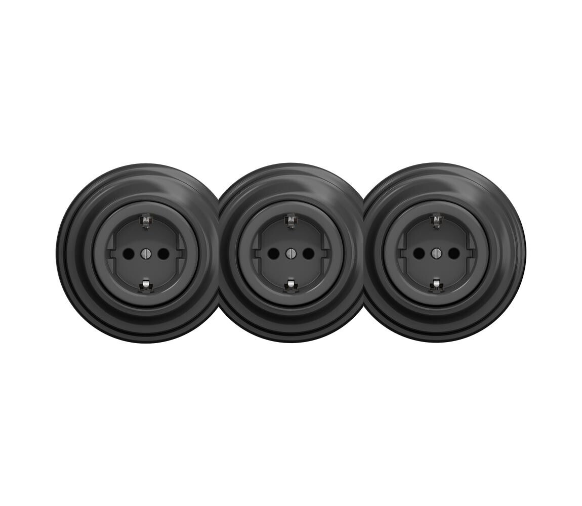 lap - Trojitá retro zásuvka domovní s rámečkem SCHUKO 230V antracit KA0045+2xKA0044+3xKA0110
