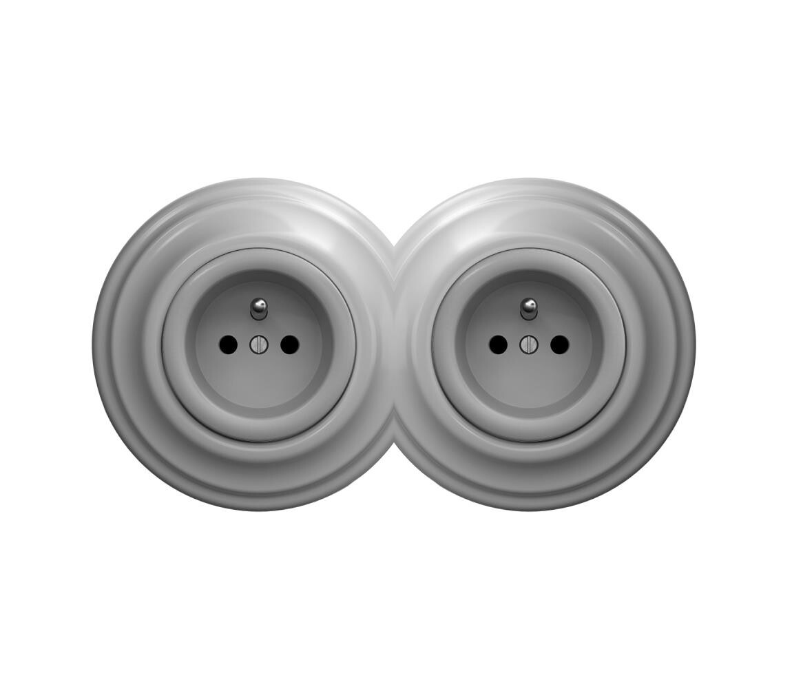 lap - Dvojitá retro zásuvka s rámečkem 230V šedá 2xKA0053+2xKA0051