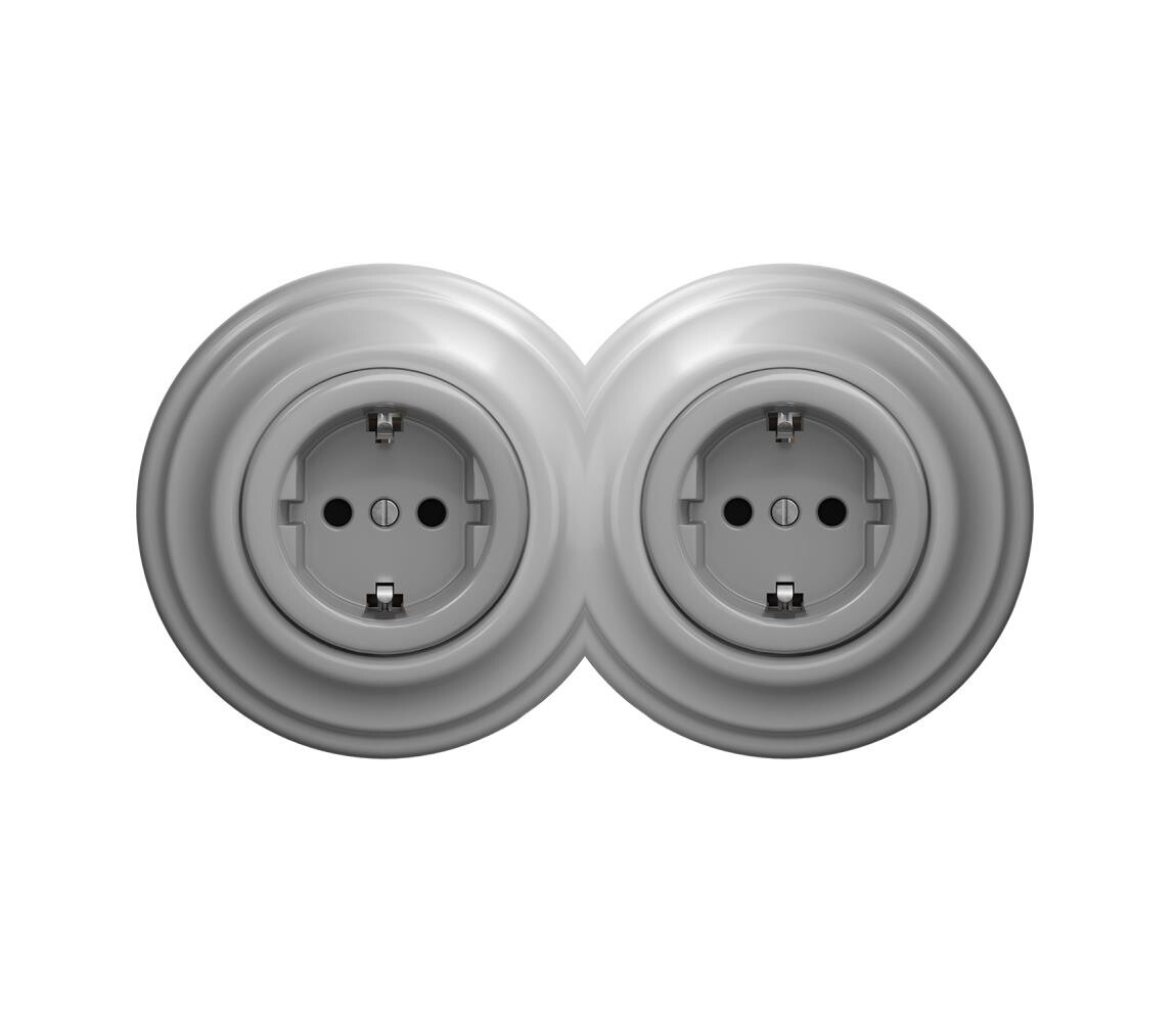 lap - Dvojitá retro zásuvka domovní s rámečkem SCHUKO 230V šedá 2xKA0053+2xKA0111
