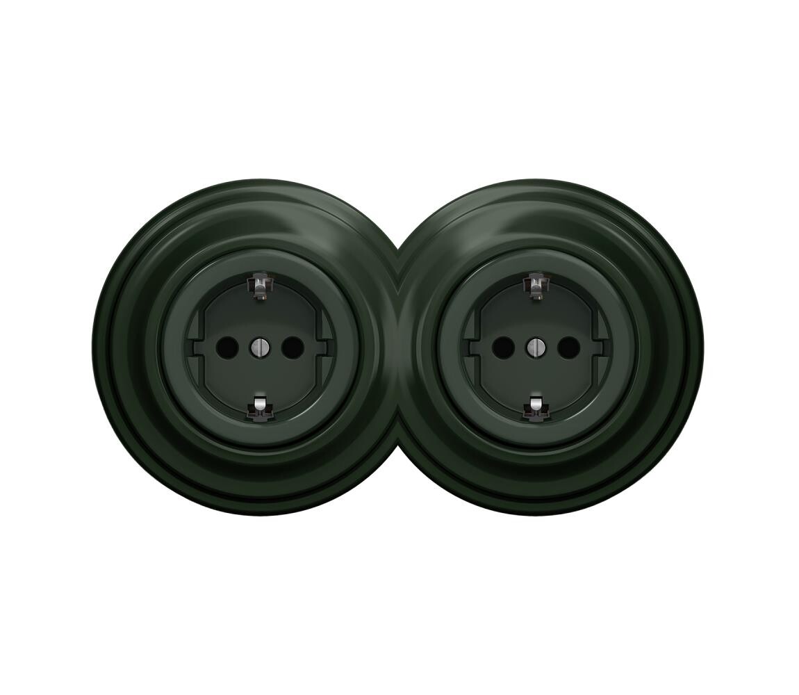 lap - Dvojitá retro zásuvka domovní s rámečkem SCHUKO 230V zelená 2xKA0062+2xKA0112