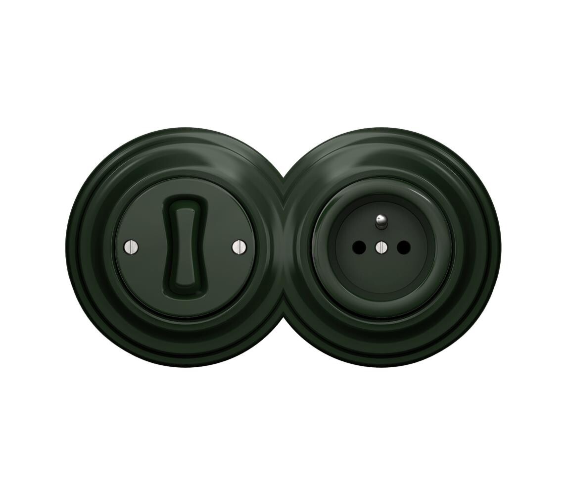 lap - Retro jednopólový vypínač č. 1 a zásuvka 230V s rámečkem zelená 2xKA0062+KA0055+KA0060