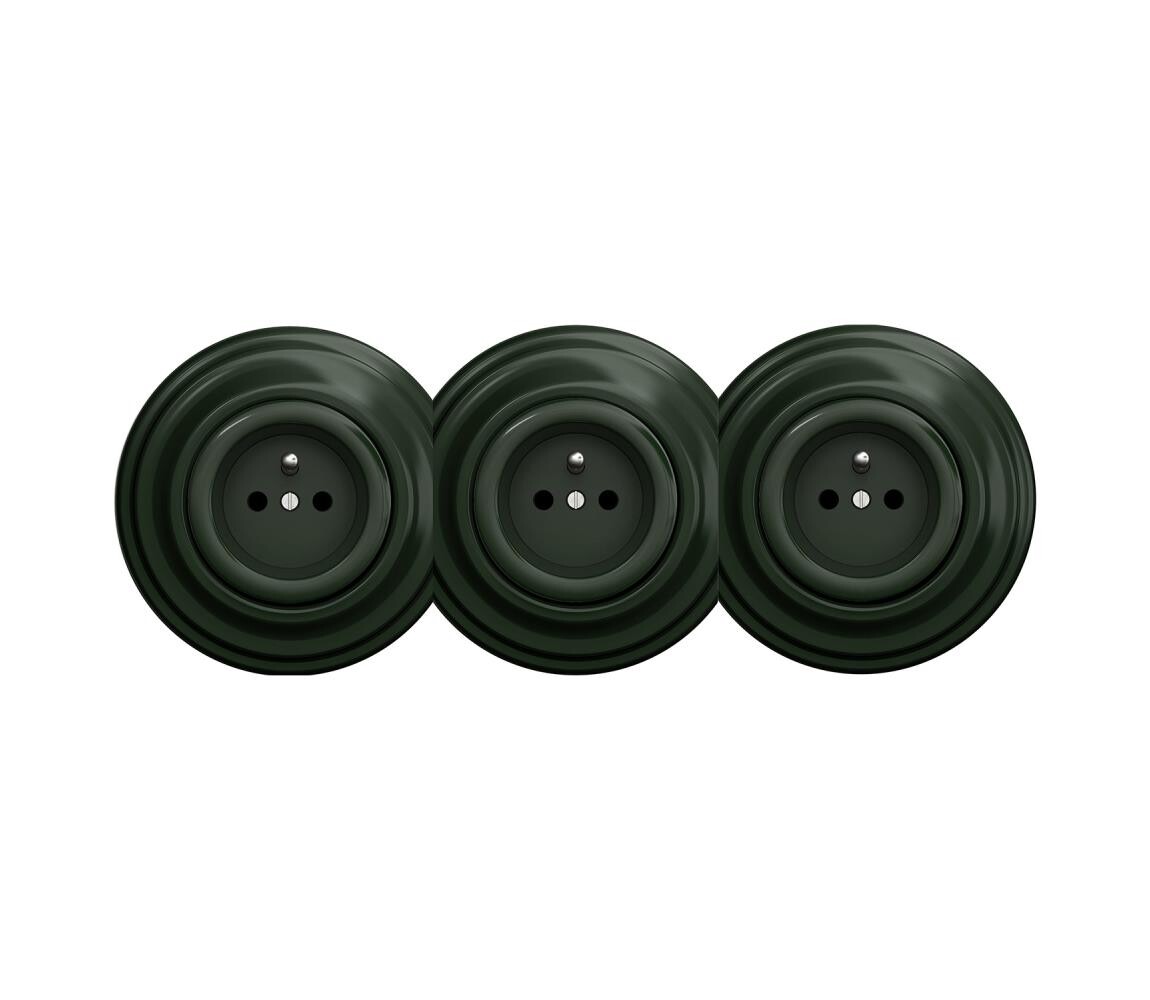 lap - Trojitá retro zásuvka domovní s rámečkem 230V zelená KA0063+2xKA0062+3xKA0060