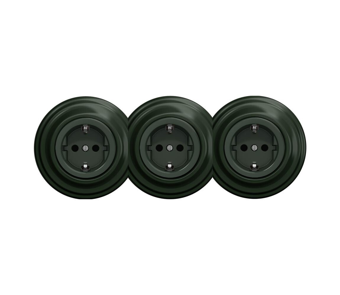 lap - Trojitá retro zásuvka domovní s rámečkem SCHUKO 230V zelená KA0063+2xKA0062+3xKA0112