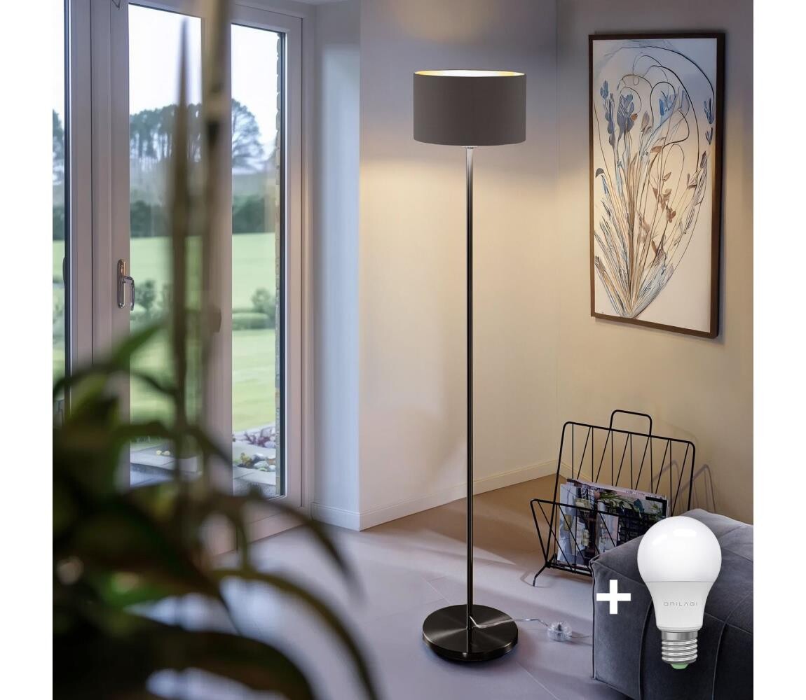 LED Stojací lampa TUNJA 1xE27/20W/230V pr. 30 cm černá/taupe 1xSA2187+1xEG32488