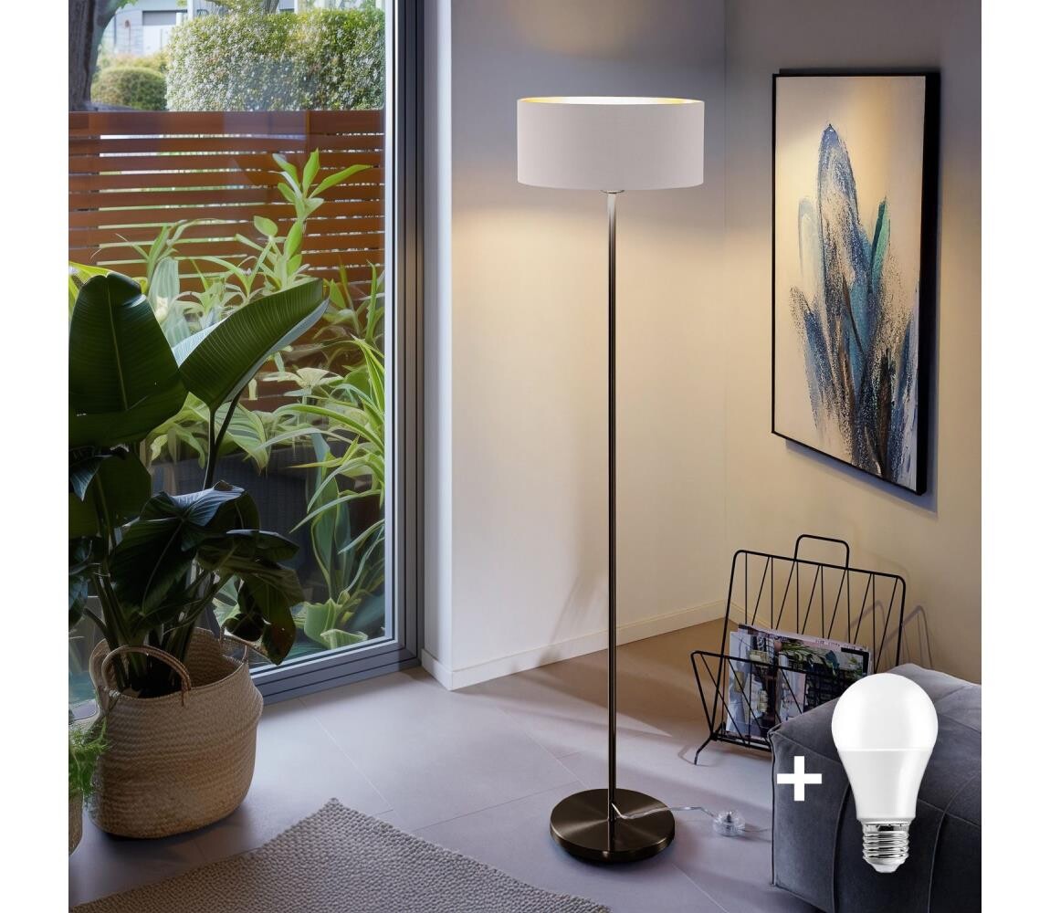 LED Stojací lampa TUNJA 1xE27/20W/230V pr. 38 cm černá/bílá 1xSA2187+1xEG32471